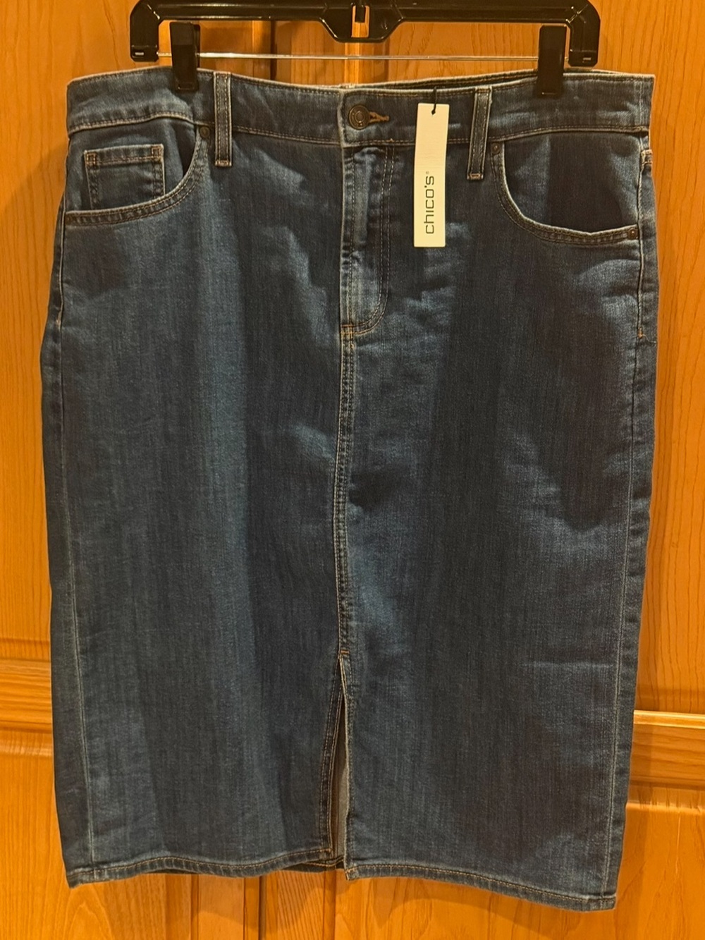 Chico's Denim Midi Skirt Front Slit Size 2/Large/12